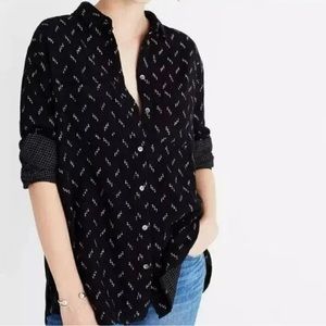 Madewell Zig-Zag Ikat Print Oversized Ex-Boyfriend Shirt Black Size XL Cotton